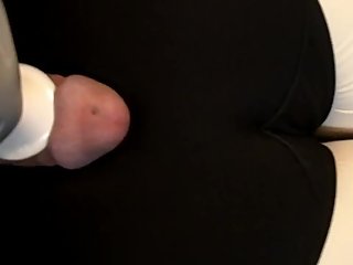 Grinding cock with massager on sexy black satin panties