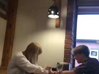 2teens at cafe eats burrito and start fuck